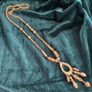 Vintage Statement Gold Necklace with Beaded Accents